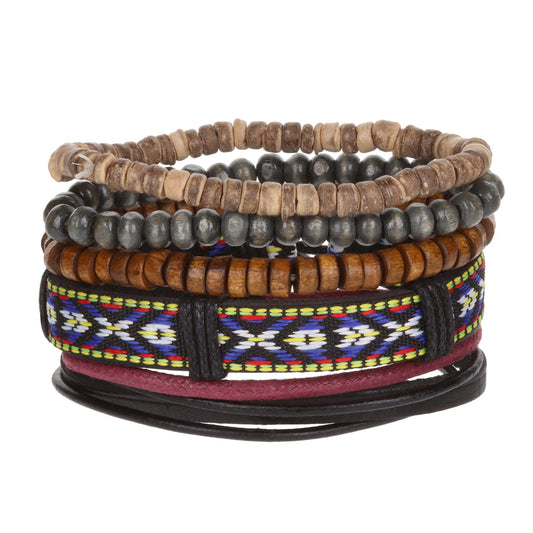 WBST66 - Mens Whirlybird Colourful Flower Patterned Stacker Bracelets