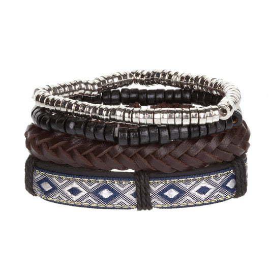 WBST71 - Mens Whirlybird Blue And Gold Patterned Stacker Bracelets