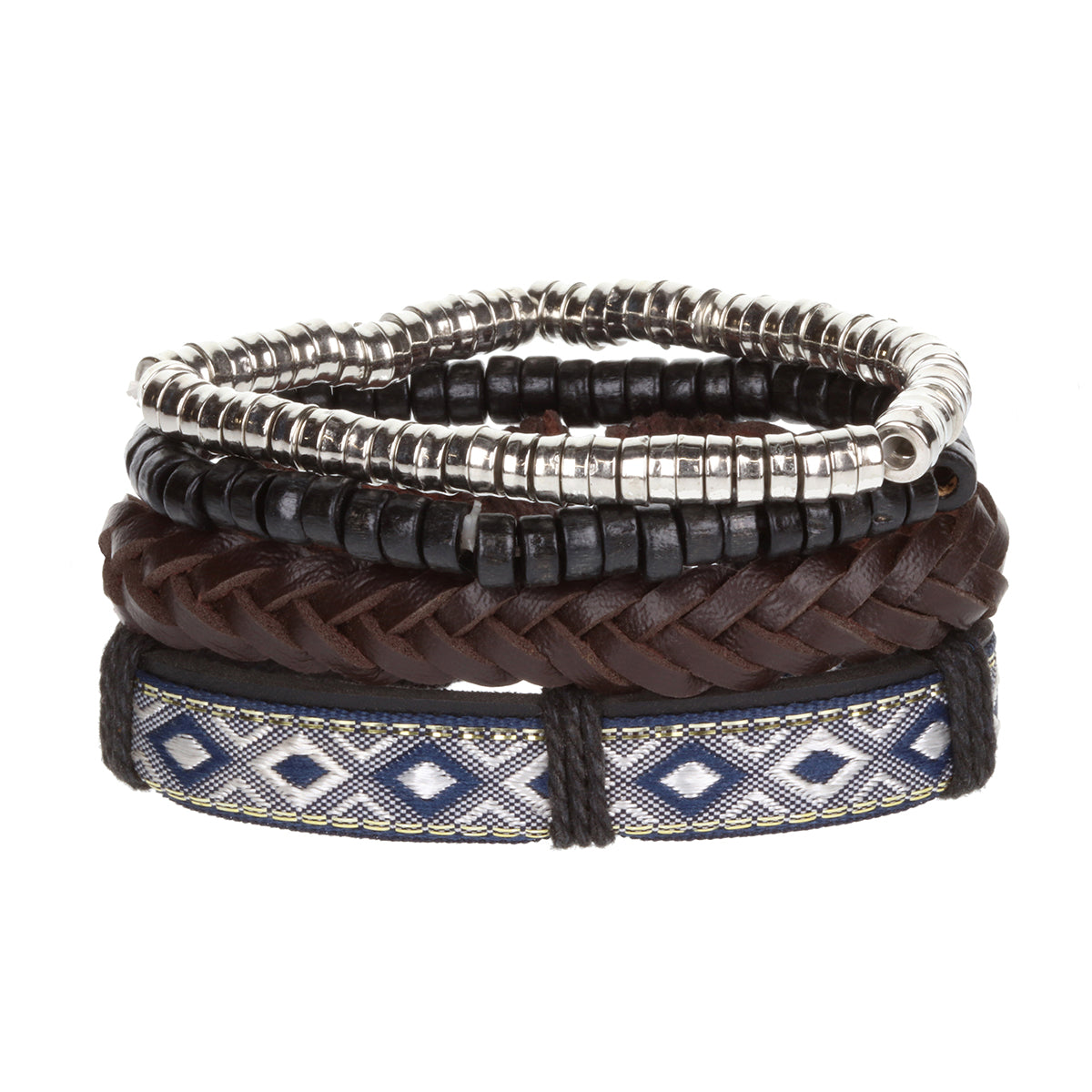 Mens Whirlybird Blue And Gold Patterned Stacker Bracelets