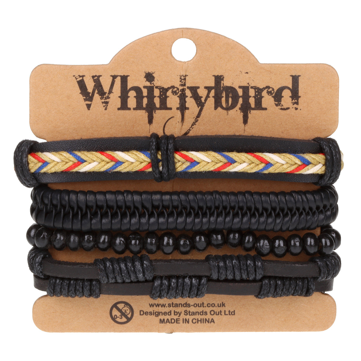 Mens Whirlybird Black And Multicoloured Braided Stacker Bracelets
