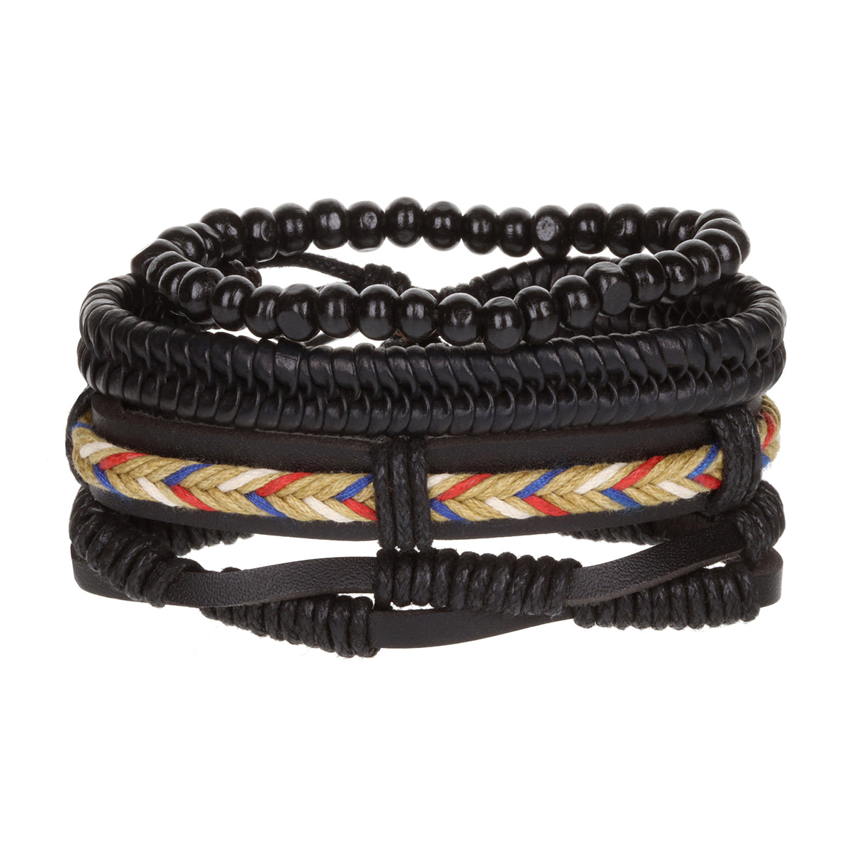 Mens Whirlybird Black And Multicoloured Braided Stacker Bracelets