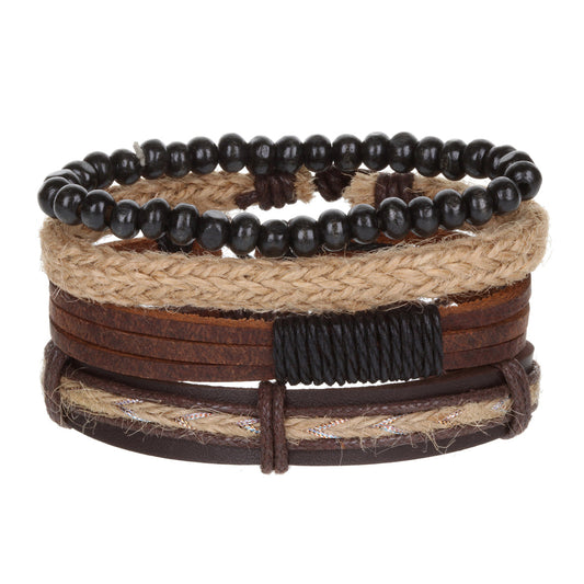 WBST79 - Mens Whirlybird Beige And Multicoloured Striped Braided Stacker Bracelets