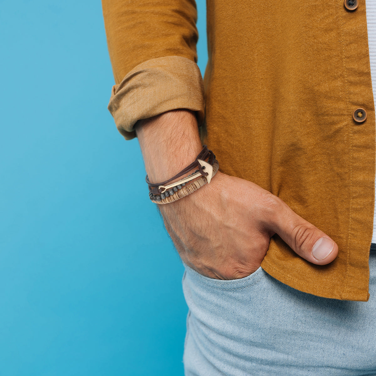 Mens Whirlybird Bronze Anchor Fastening Stacker Bracelets