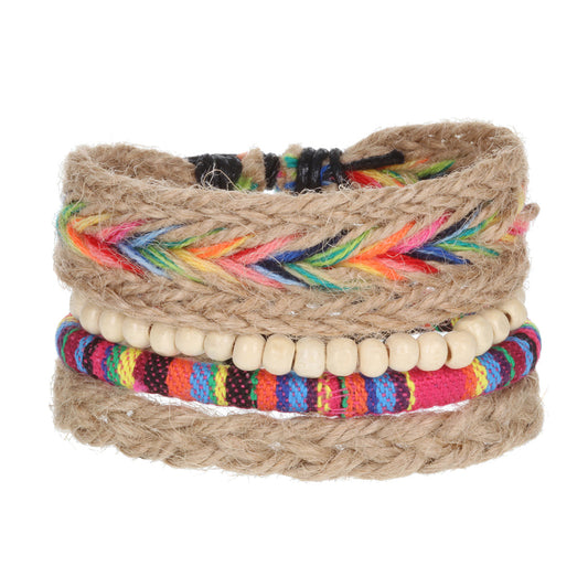 WBST89 - Mens Whirlybird Vibrant Multicoloured Striped And Braided Stacker Bracelets