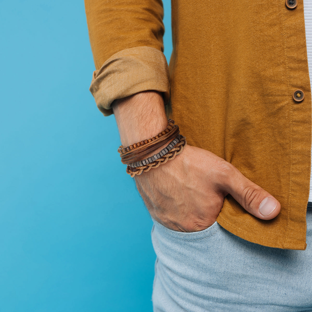 Mens Whirlybird Mustard Stranded Stacker Bracelets