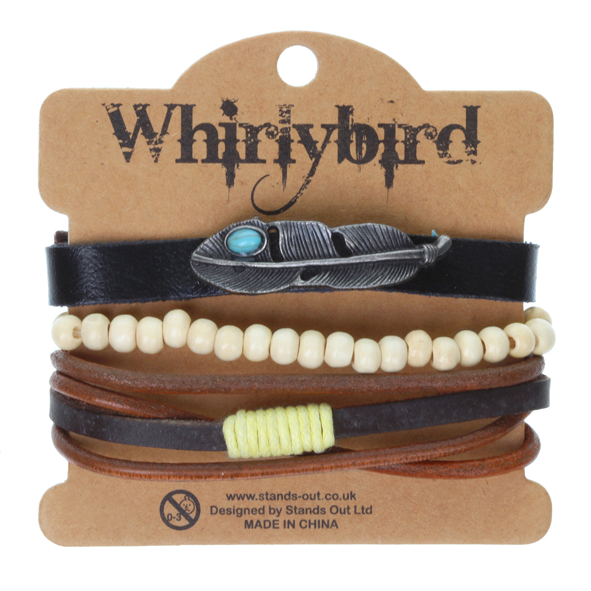 Mens Whirlybird Silver Feather Charm Stacker Bracelets