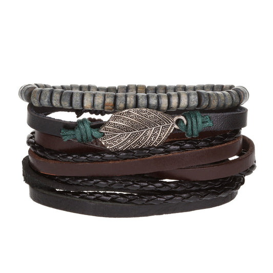 WBST99 - Mens Whirlybird Spotted Silver Leaf Charm Stacker Bracelets