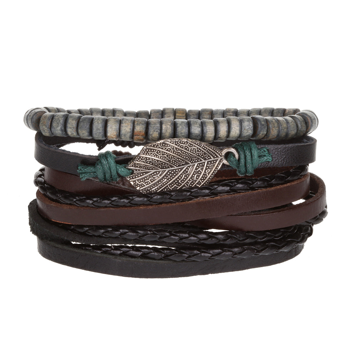 Mens Whirlybird Spotted Silver Leaf Charm Stacker Bracelets