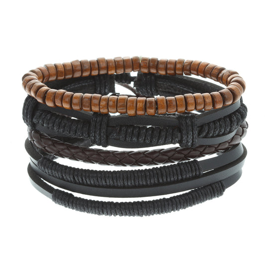 WBST101 - Mens Whirlybird Brown And Black Stacker Bracelets