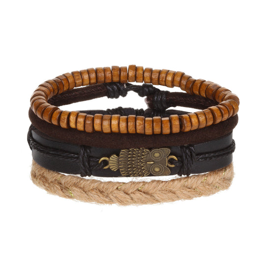 WBST103 - Mens Whirlybird Silver Owl Charm Stacker Bracelets