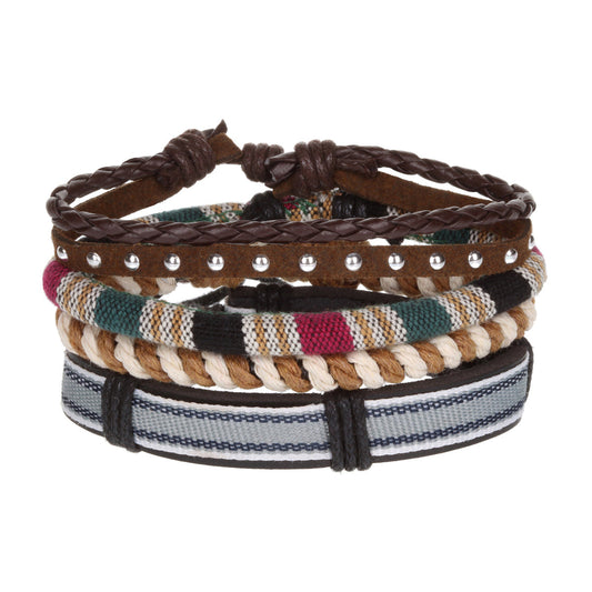 WBST104 - Mens Whirlybird Navy And White Leather Stacker Bracelets