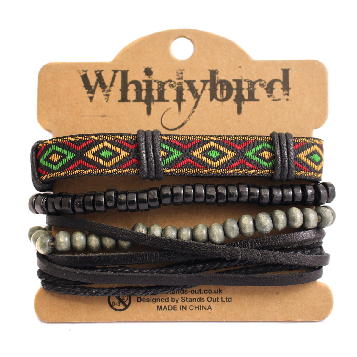 Mens Whirlybird Red, Green And Orange Patterned Stacker Bracelets
