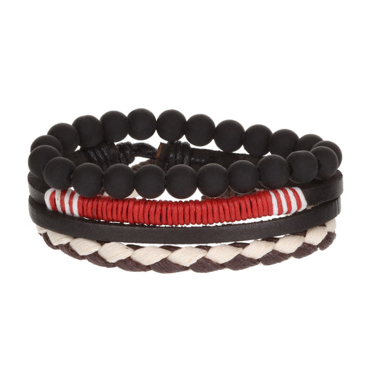 WBST115 - Mens Whirlybird Red And White Wrapped Stacker Bracelets