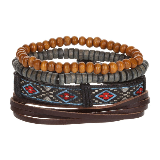 WBST124 - Mens Whirlybird Blue And Red Flower Patterned Stacker Bracelets