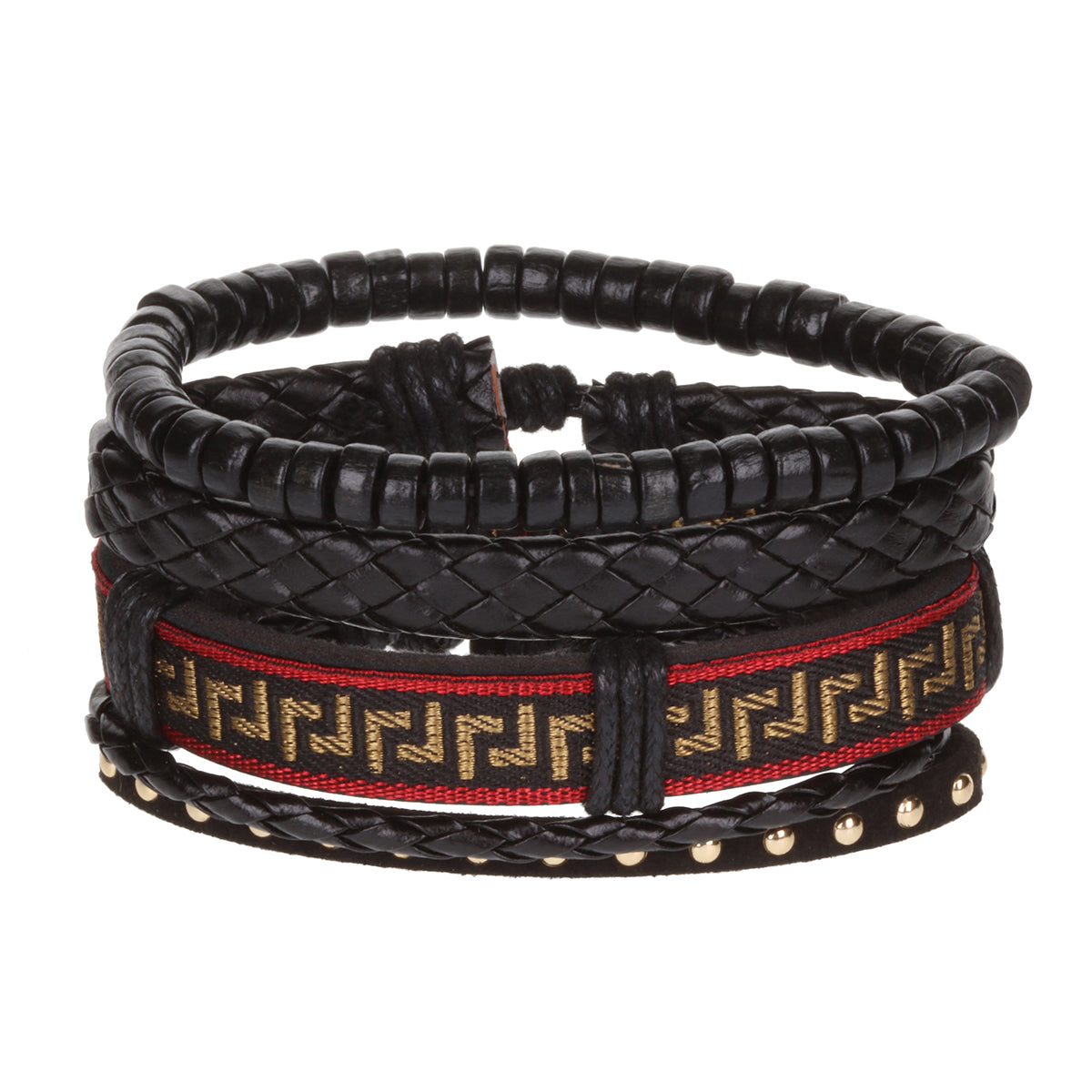 Mens Whirlybird Red And Gold Patterned Stacker Bracelets
