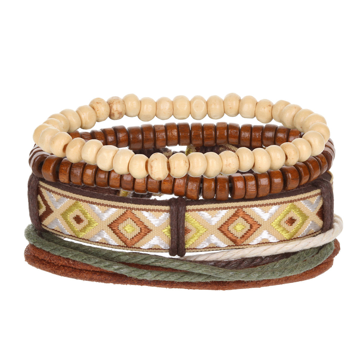 Mens Whirlybird Mustard And Brown Patterned Stacker Bracelets