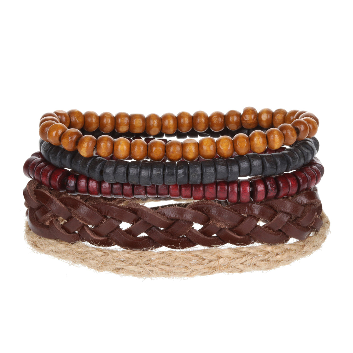 Mens Whirlybird Burgundy, Brown And Charcoal Beaded Stacker Bracelets