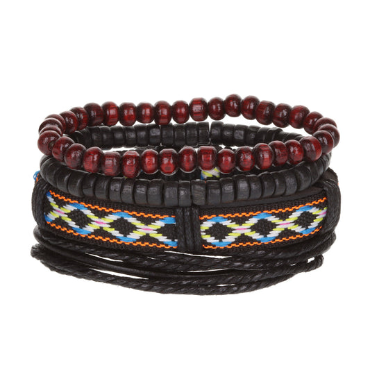 WBST139 - Mens Whirlybird Black, Burgundy And Multicoloured Stacker Bracelets