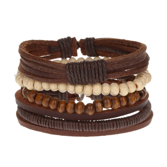 WBST141 - Mens Whirlybird Brown And Cream Stacker Bracelets