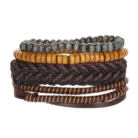 WBST142 - Mens Whirlybird Terracotta And Brown Striped Stacker Bracelets
