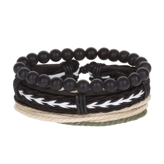 WBST143 - Mens Whirlybird Brown And White Braided Stacker Bracelets