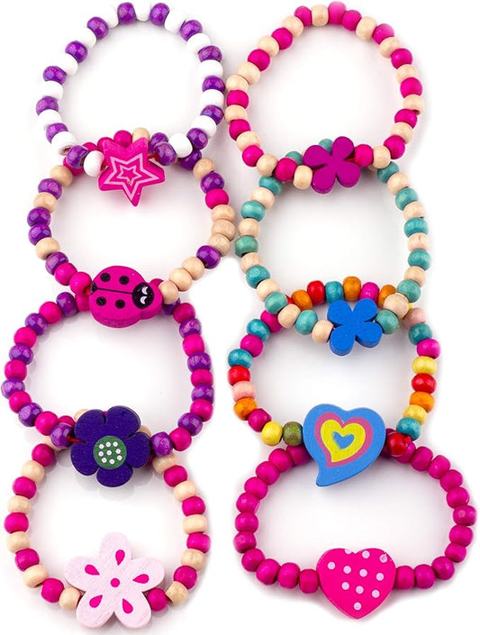 PBW8C - Pack Of 8 Girls Wooden Beaded Bracelets