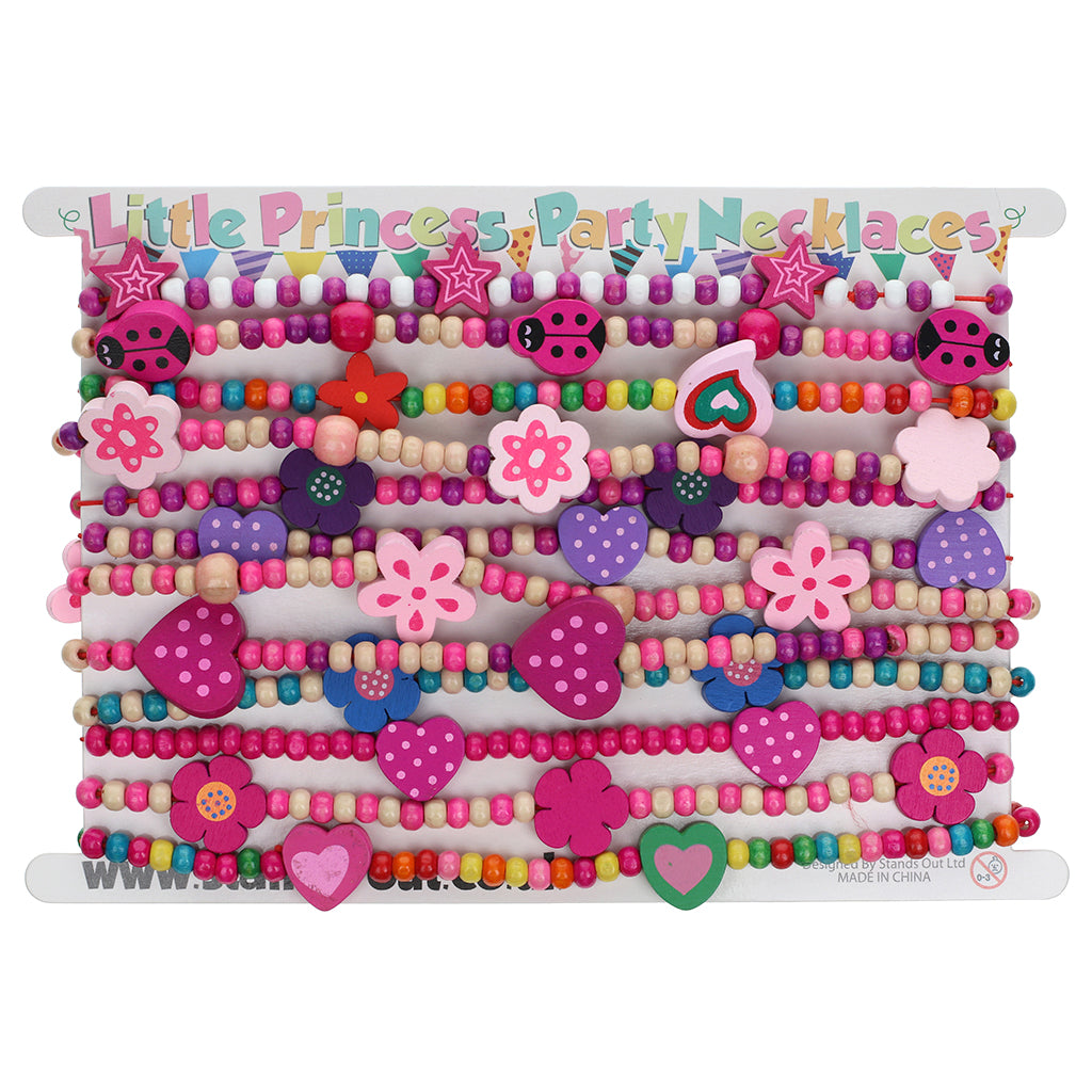 Pack Of 12 Girls Wooden Beaded Necklaces