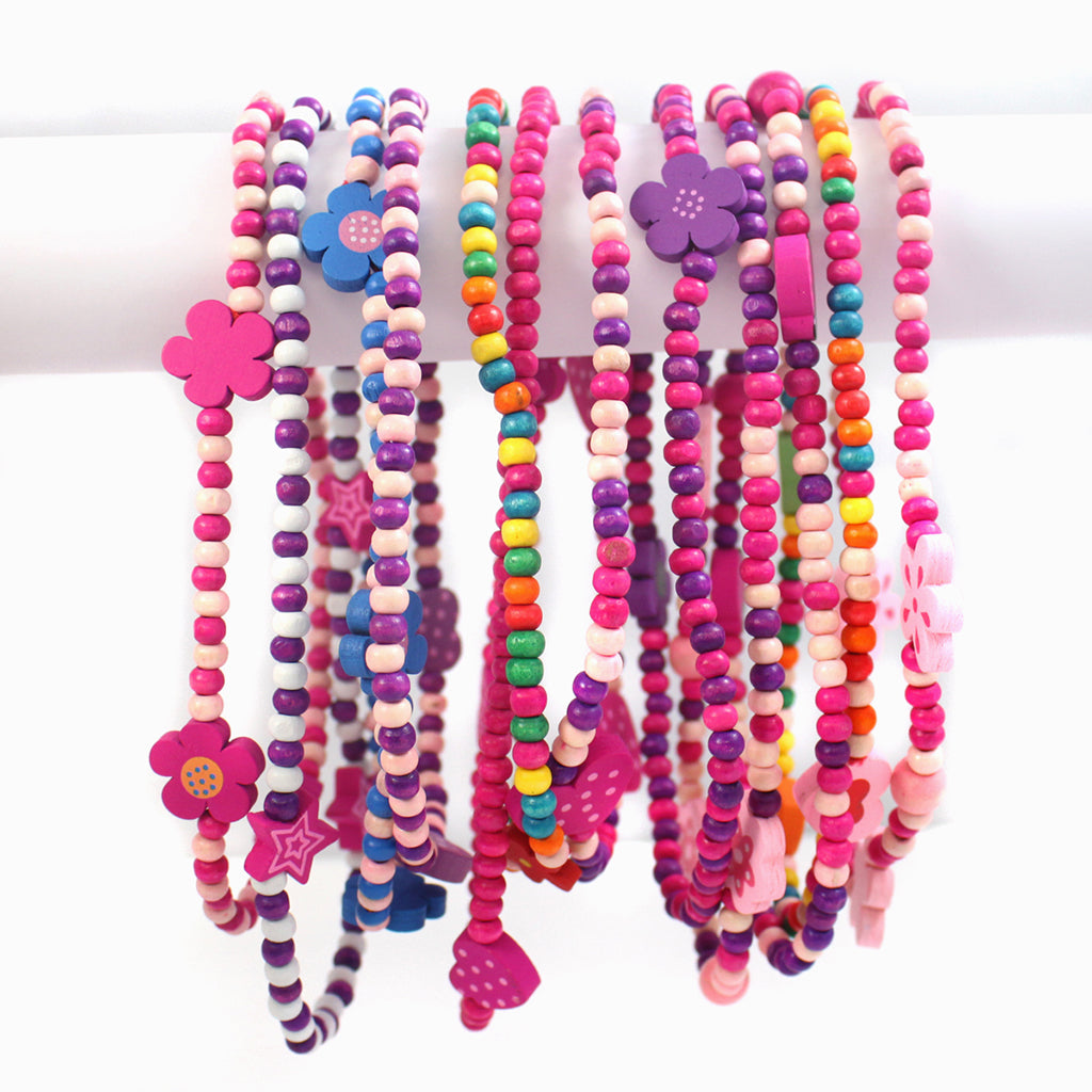 Pack Of 12 Girls Wooden Beaded Necklaces