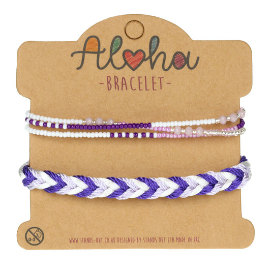 AL002 - Aloha Festival Multi Stack Bracelets - Purple And White