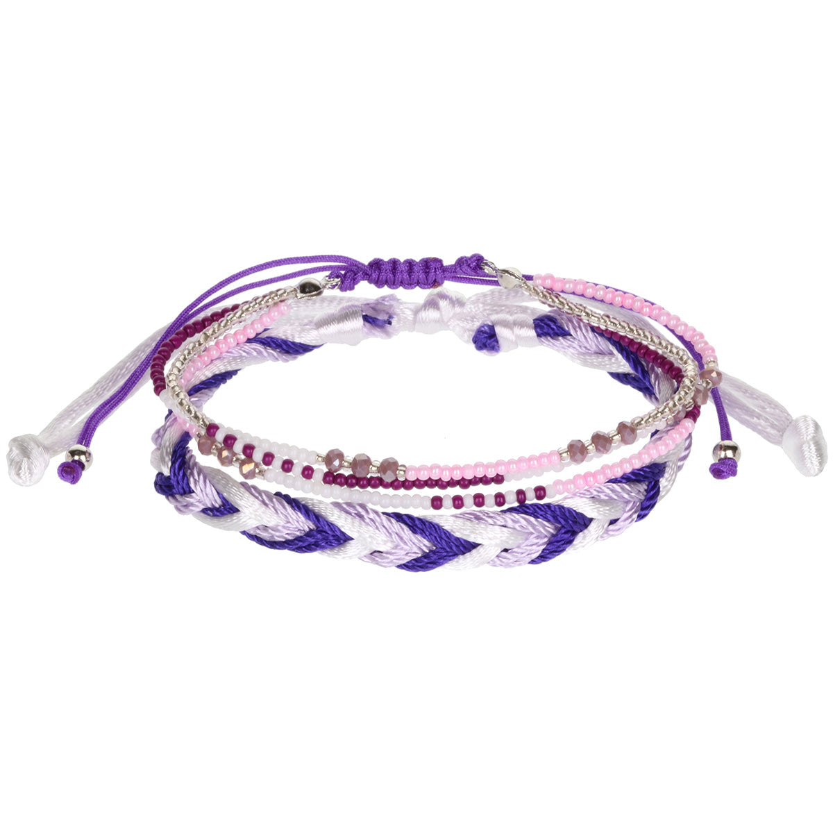 AL002 - Aloha Festival Multi Stack Bracelets - Purple And White