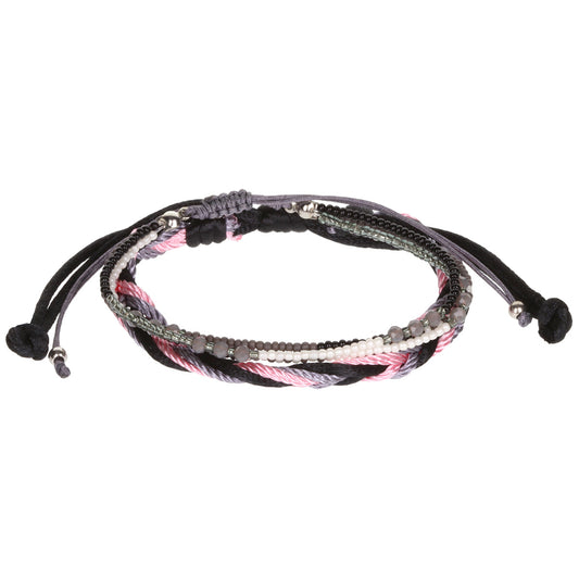 AL003 - Aloha Festival Multi Stack Bracelets -Grey And Pink