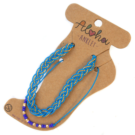 AL004 - Aloha Summer Anklet Bracelet - Blue And Gold