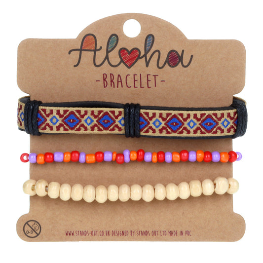 AL008 - Aloha Festival Multi Stack Bracelets - Leather Cream