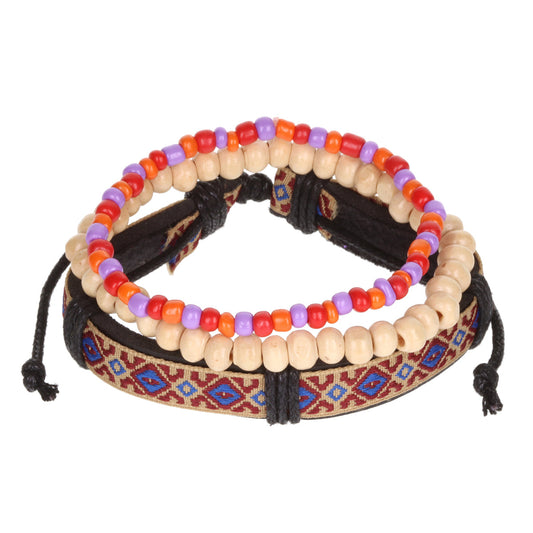 AL008 - Aloha Festival Multi Stack Bracelets - Leather Cream