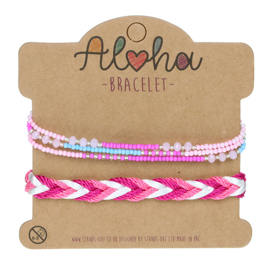 Aloha Festival Multi Stack Bracelets - Pink And White