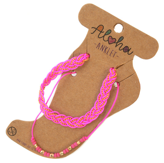 Aloha Summer Anklet Bracelet -Hot Pink And Coral