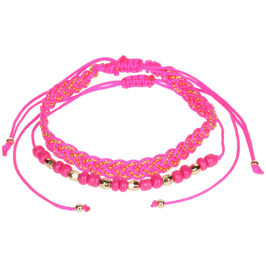 Aloha Summer Anklet Bracelet -Hot Pink And Coral
