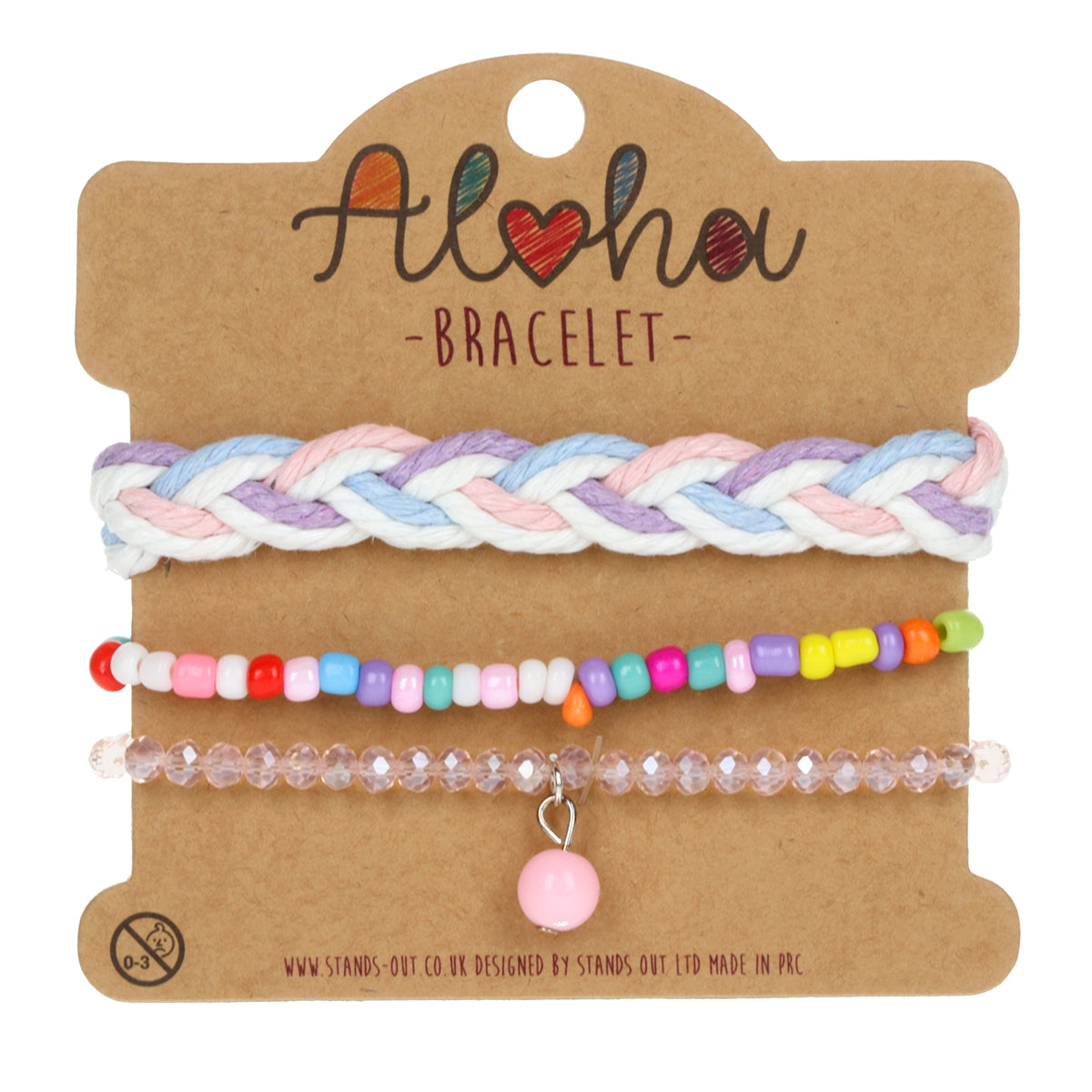 AL014 - Aloha Festival Multi Stack Bracelets - Pastel Braid/Pink Charm