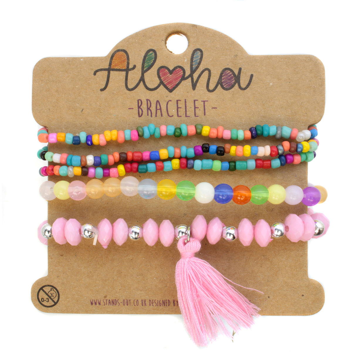 AL015 - Aloha Festival Multi Stack Bracelets - Multicoloured/Baby Pink