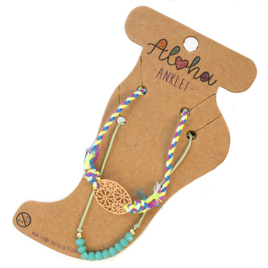 Aloha Summer Anklet Bracelet  - Turquoise/Flower Charm
