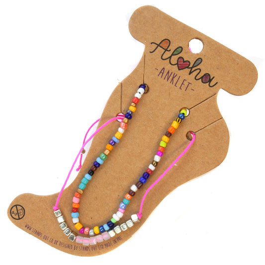 AL017 - Aloha Summer Anklet Bracelet  - Multicoloured/Hot Pink