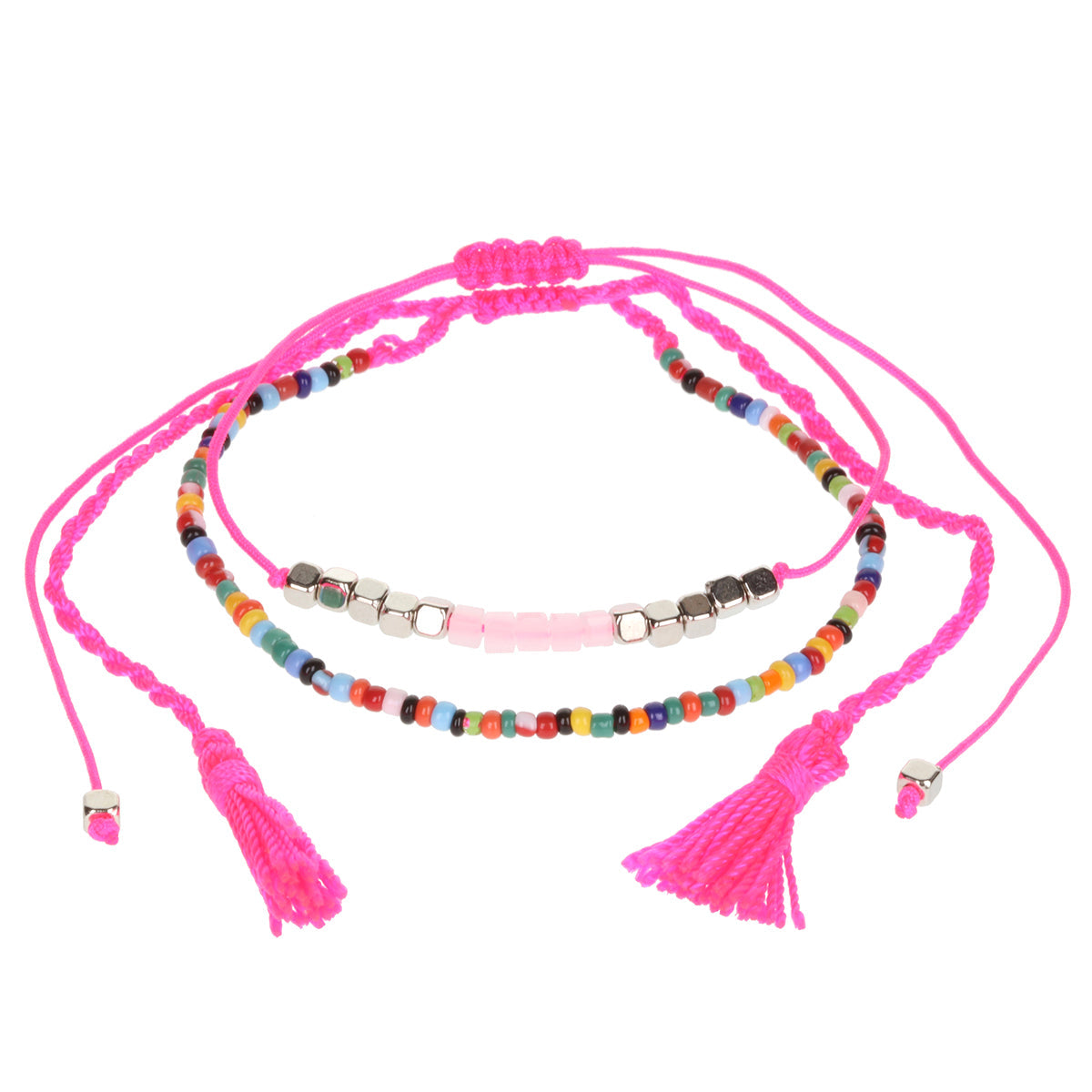 AL017 - Aloha Summer Anklet Bracelet  - Multicoloured/Hot Pink