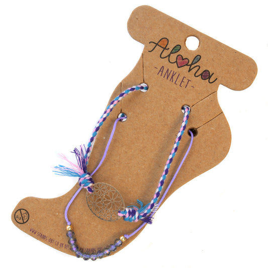Aloha Summer Anklet Bracelet  - Purple/Flower Charm