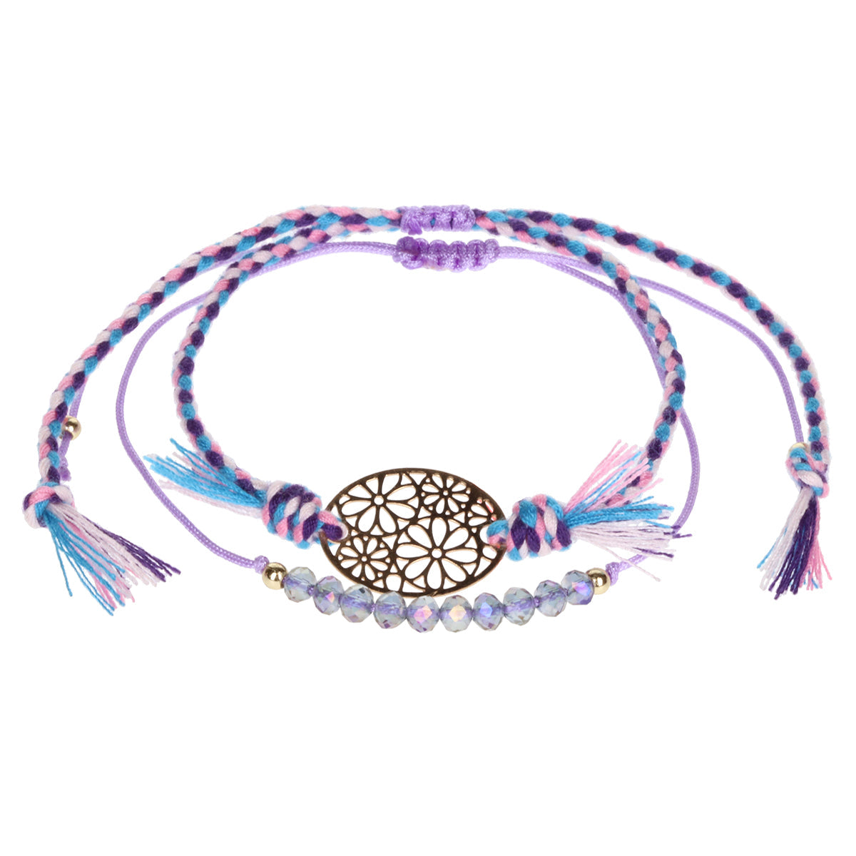 AL018 - Aloha Summer Anklet Bracelet  - Purple/Flower Charm