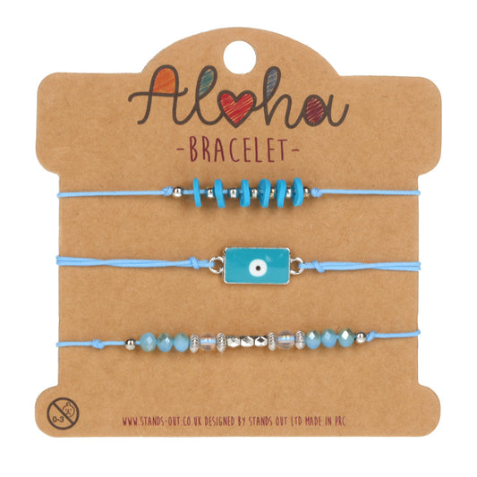 AL020 - Aloha Festival Multi Stack Bracelets -Blue And Silver
