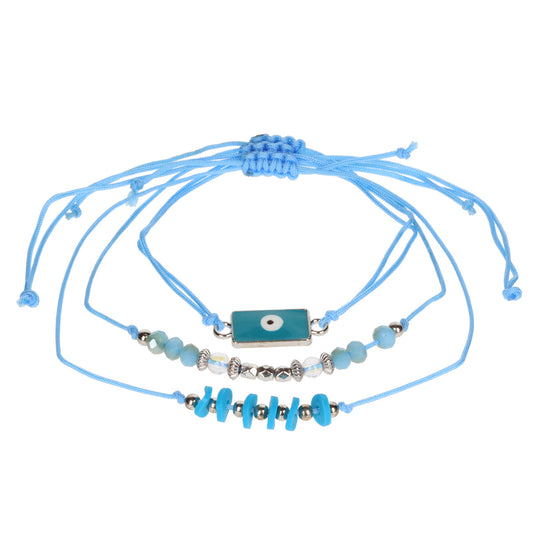 AL020 - Aloha Festival Multi Stack Bracelets -Blue And Silver