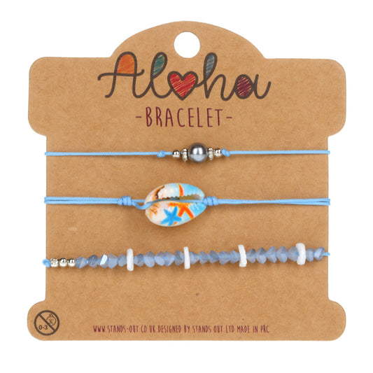 Aloha Festival Multi Stack Bracelets - Blue And Grey/Shell Charm