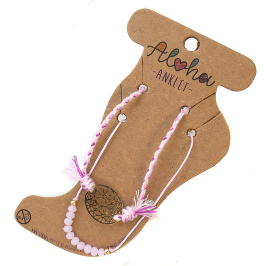 AL022 - Aloha Summer Anklet Bracelet - Pink/Flower Charm