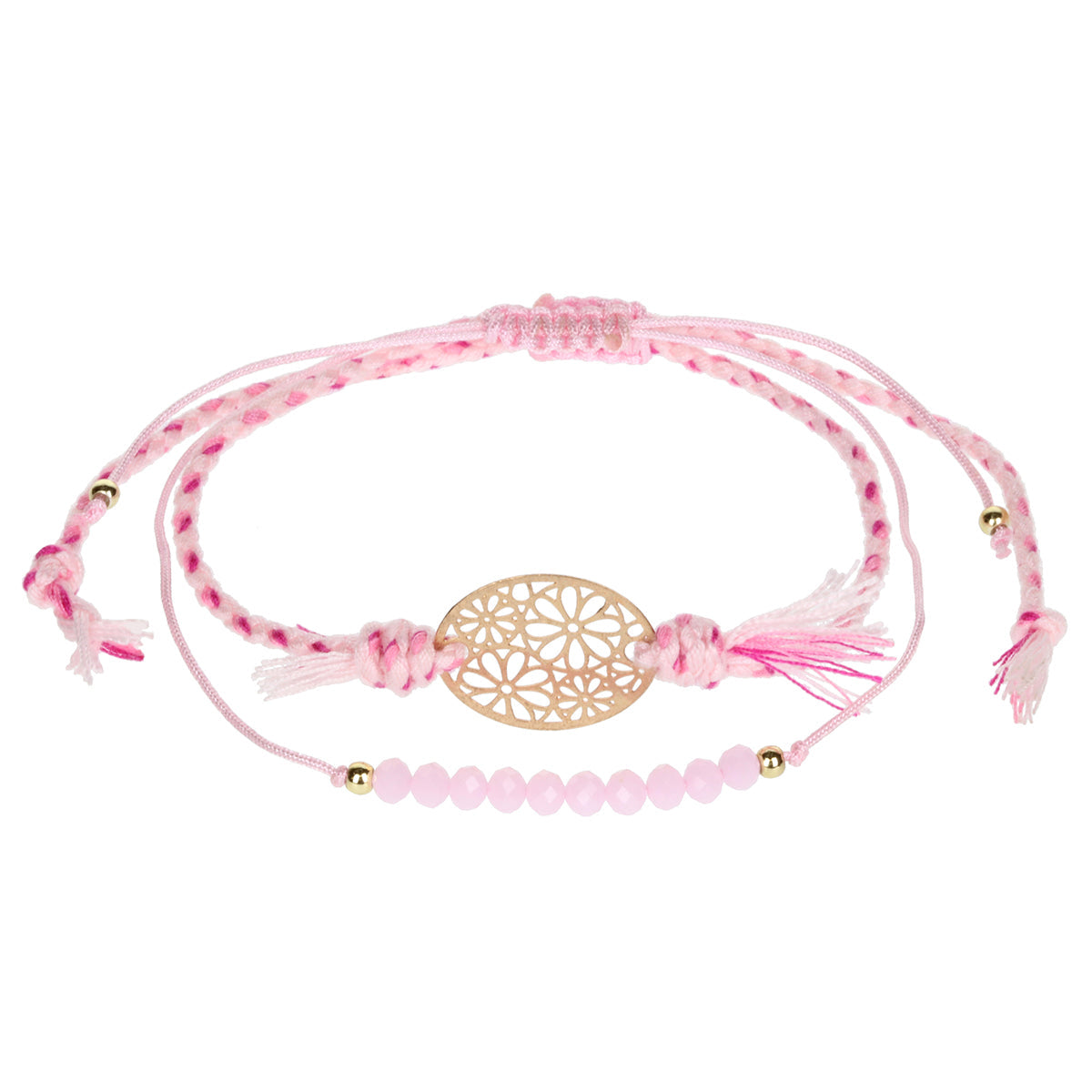 AL022 - Aloha Summer Anklet Bracelet - Pink/Flower Charm