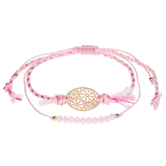 AL022 - Aloha Summer Anklet Bracelet - Pink/Flower Charm